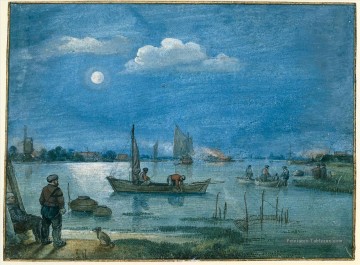  Moonlight Tableaux - Les pêcheurs au clair de lune hiver paysage Hendrick Avercamp